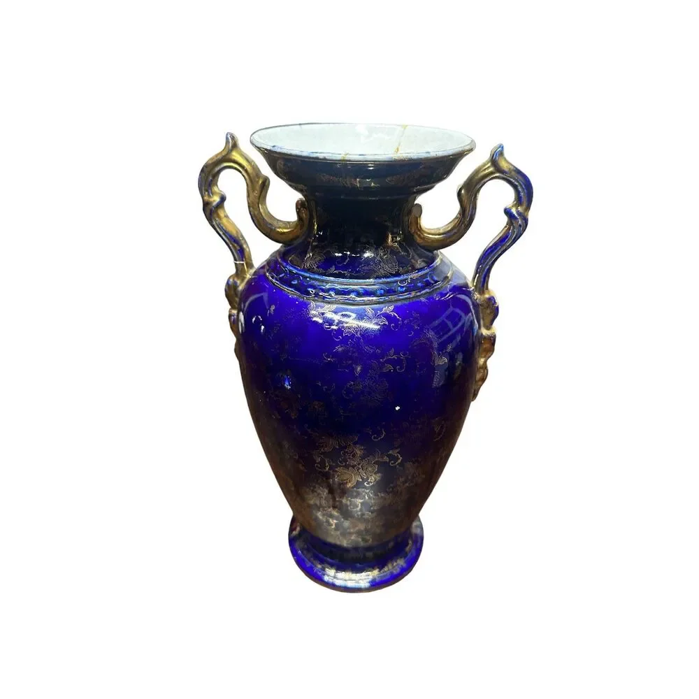 Antique Kaufmann Portrait Vase Cobalt Blue Victoria Austria Porcelain Signed